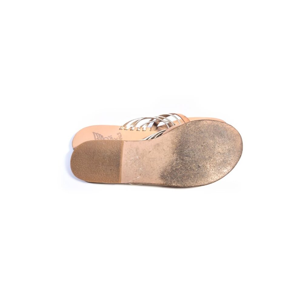 Ancient Greek Sandals Tan & Gold Leather Slide Sandals Eur 39 | US 8 - Picture 6 of 11